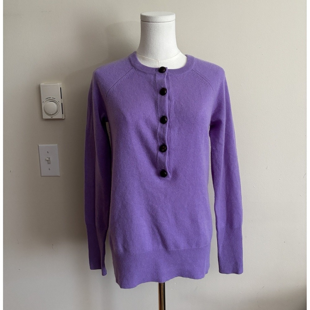 J.Crew Italian Cashmere Henley Sweater Purple Womens Small Preppy‎ Career Office